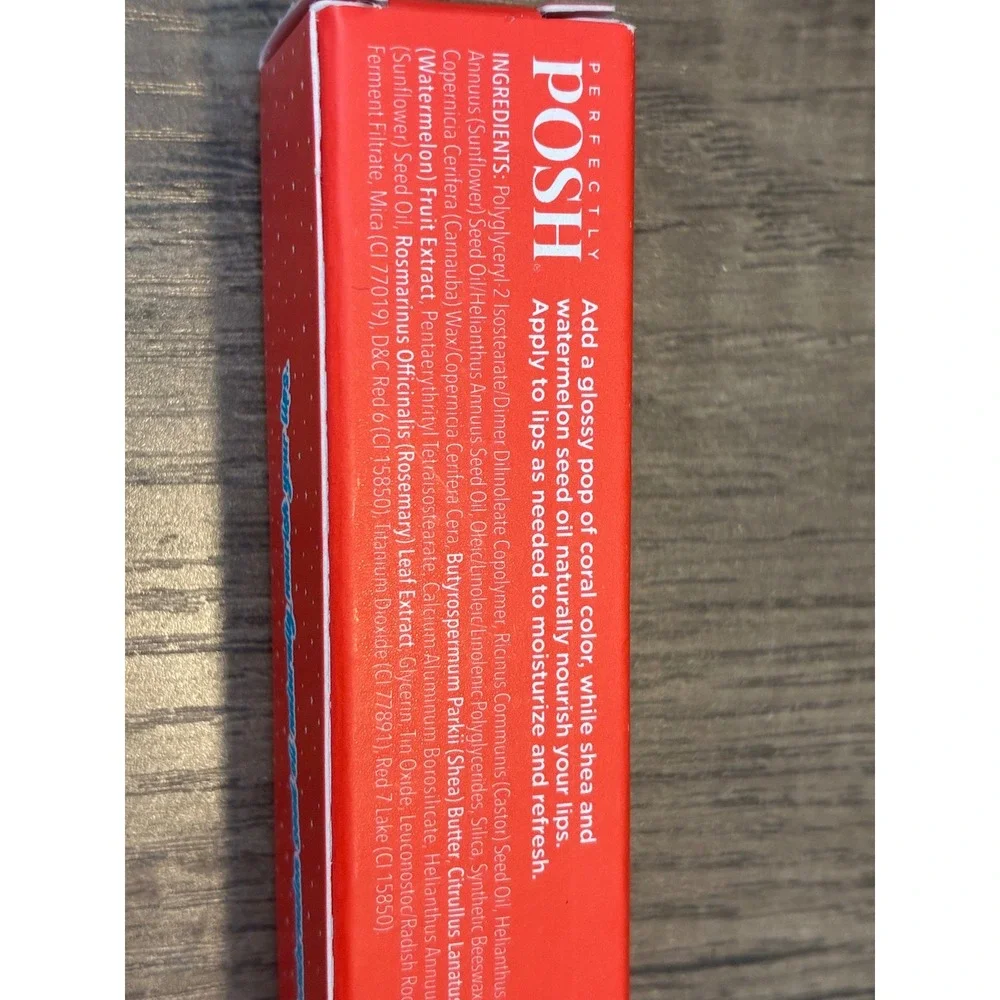 Perfectly Posh Rainbow Bright Coral Lip Gloss 0.5oz Vegan Watermelon Shea LB4125